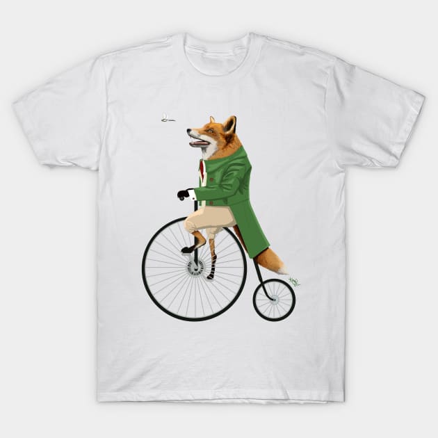 Fox riding bike in chase of dragonfly T-Shirt by konnijensen